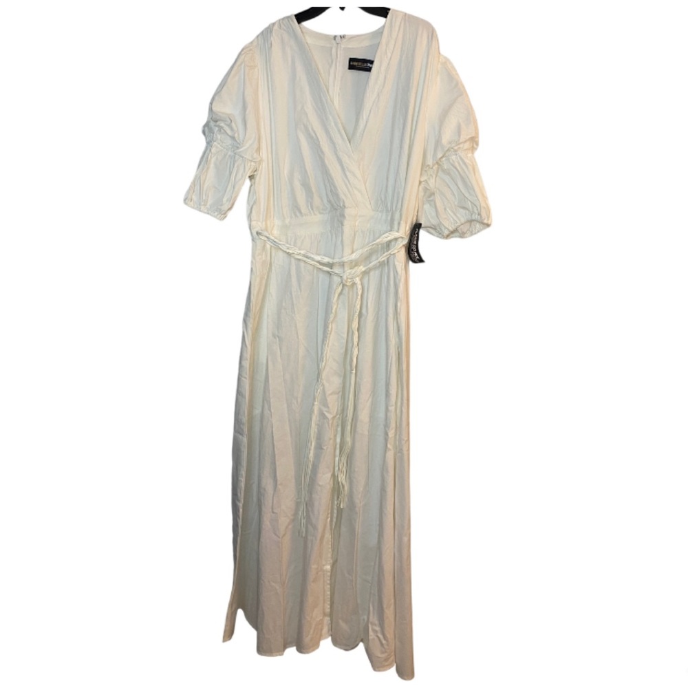 Gabrielle Union Plus Size 1X Cotton Maxi White Dress V-Neck Belted